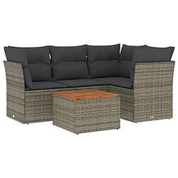 vidaXL Salon de jardin 5 pcs avec coussins gris résine tressée