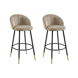 Vente-Unique Lot de 2 tabourets de bar en velours et métal - Beige - ELIRAM