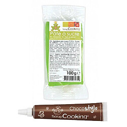 Scrapcooking Stylo chocolat + Pâte à sucre vert prairie 100 g 