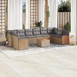 vidaXL Salon de jardin 11 pcs avec coussins beige résine tressée