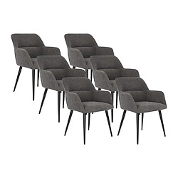 Vente-Unique Lot de 6 chaises avec accoudoirs en tissu et métal noir - Gris - HEKA