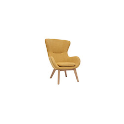 Miliboo Fauteuil scandinave tissu effet velours jaune moutarde et bois ESKUA