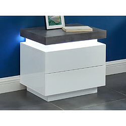 Vente-Unique Lot de 2 tables de chevet - 2 tiroirs - MDF Laqué - Avec LEDs - Coloris : Blanc et béton - HALO II