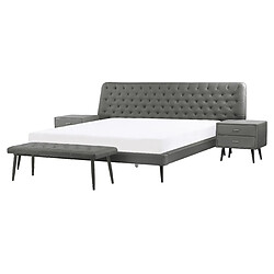 Beliani Ensemble de chambre en cuir PU gris avec lit 160 x 200 cm ESSONNE