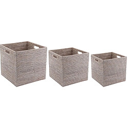 Aubry Gaspard Caisse de rangement en rotin patiné gris (lot de 3).