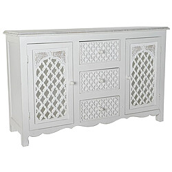 Pegane Buffet meuble de rangement en bois de manguier coloris blanc - Longueur 122 x Hauteur 77 x Profondeur 39 cm