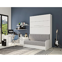 Avis Inside 75 Armoire lit escamotable SOFA AUTOMATICA 160 cm blanche canapé microfibre gris