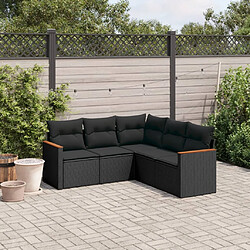 vidaXL Salon de jardin 5 pcs avec coussins noir résine tressée 