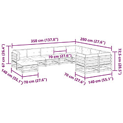 Acheter vidaXL Salon de jardin 10 pcs avec coussins bois de pin massif