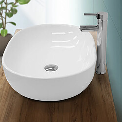 Ecd Germany Évier en céramique vasque a poser ovale moderne pour salle de bain 600 x 420 mm