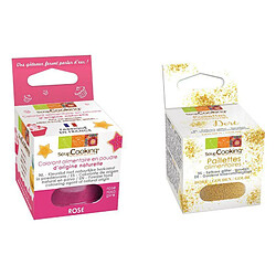 Scrapcooking Colorant alimentaire Rose foncé + paillettes dorées 