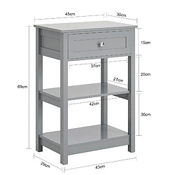 SoBuy FBT46-HG Table de Chevet Table de Nuit Bout de Canapé Table d'Appoint avec 1 tiroir et 2 étagères