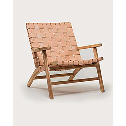 UNIQKA Salmon - Fauteuil lounge en teck et cuir saumon