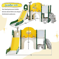 LBF Toboggan Aire de Jeux Balançoire pour Enfants Échelle Extérieur et à l’Intérieur Jardin,Toboggan d'escalade pour enfants 10 en 1, Toboggan multifonctionnel, Jeu de Forage, Espace de Rangement, Couloir de Jeu, Panier de Basket(vert)