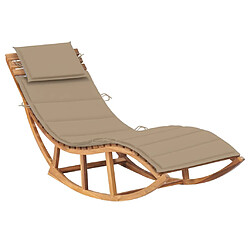 vidaXL Chaise longue à bascule avec coussin Bois de teck solide