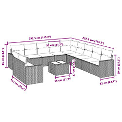 Avis vidaXL Salon de jardin avec coussins 12 pcs gris clair résine tressée