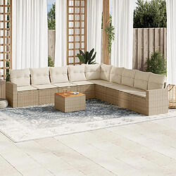 vidaXL Salon de jardin avec coussins 10 pcs beige résine tressée