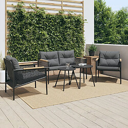 vidaXL Ensemble de meubles de balcon avec coussins 5 pcs noir acier 