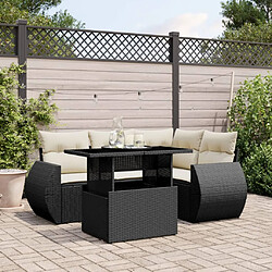 vidaXL Salon de jardin 5 pcs avec coussins noir résine tressée