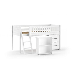 VIPACK Lit Mi-Hauteur Scott Un Bureau Commode 4 Tiroirs Blanc