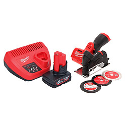 Milwaukee M12 FCOT-601 Meuleuse d'angle 12 V 76 mm sans balais + 1x batterie 6,0 Ah + chargeur