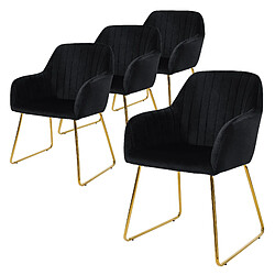 ML-Design Lot de 4 chaises de salle à manger noir assise en velours pieds dorés en métal 