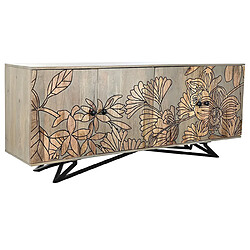 Pegane Buffet Meuble de rangement en bois de manguier et métal coloris gris - Longueur 177 x Hauteur 74 x Profondeur 45 cm 