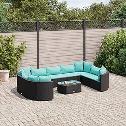 vidaXL Salon de jardin 10 pcs avec coussins noir résine tressée 