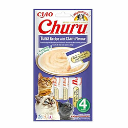 INABA Churu - Friandises pour Chats en purée au Thon & Palourdes - 4 Tubes x 14g - Délicieux Snacks pour Félins - Texture Lisse et Onctueuse - Nourriture pour Chats