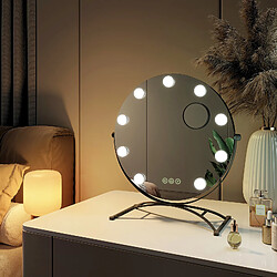 EMKE Miroir de maquillage Hollywood avec Ampoules LED Miroir grossissant Interrupteur tactile 3 couleurs dimmable Rotation à 360° - Cadre Noir 47 x 40 cm 