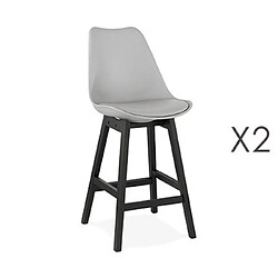 Mes Lot de 2 chaises de bar grises H65 cm avec pieds noirs - ELO 