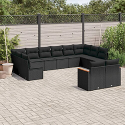 vidaXL Salon de jardin 12 pcs avec coussins noir résine tressée 