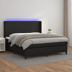 vidaXL Sommier à lattes de lit matelas LED Noir 160x200cm Similicuir