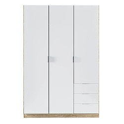 Pegane Armoire avec 3 portes et 3 tiroirs Coloris chêne et blanc - Dim : L 121 x H 180 x P 52 cm