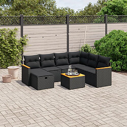 vidaXL Salon de jardin 8 pcs avec coussins noir résine tressée 