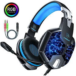 Chrono Casque PS4 Gaming, Casque Gamer Xbox One avec Micro Anti Bruit Casque Gaming RGB LED Lampe Stéréo Basse Microphone Réglable avec Micro 3.5mm Jack pour PC Laptop Tablette Smartphone 