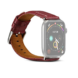 Wewoo Denior Crocodile Grain Watch Bracelet en cuir de vachette pour Apple Series 5 et 4 44 mm / 3 et 2 et 1 42 mm rouge foncé 