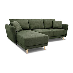 Canapé d'angle convertible réversible 3-4 places CLAUDIUS - Tissu Vert Olive - Coffre de rangement - L 244 x P 158 x H 95 cm pas cher