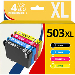 123CONSOMMABLES - 503XL - Cartouches d'encre Compatible pour Epson 503 XL pour Epson Expression Home XP-5200 XP-5205 Workforce WF-2960DWF WF-2965DWF (Pack de 4) 