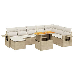 vidaXL Salon de jardin avec coussins 9 pcs beige résine tressée