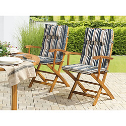 Beliani Lot de 2 coussins en tissu bleu et beige pour chaises de jardin MAUI