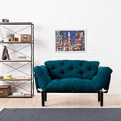 Hanah Home Canapé 2 places convertible en tissu Nitta bleu pétrole.