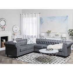 Beliani Canapé angle à droite 6 places en tissu gris clair CHESTERFIELD