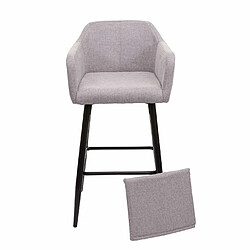 Mendler Tabouret de bar HWC-H93, tabouret de comptoir, repose-pieds métal ~ tissu/textile gris clair