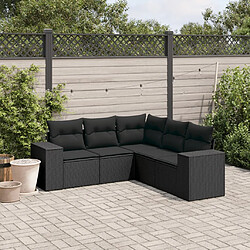 vidaXL Salon de jardin 5 pcs avec coussins noir résine tressée 