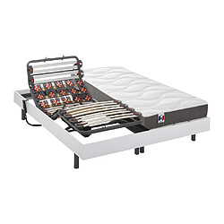 Vente-Unique Lit électrique de relaxation lattes et plots + matelas 100% latex 3 zones - 2 x 90 x 200 cm - Blanc - MENELAS de DREAMEA