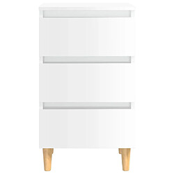 Acheter vidaXL Tables de chevet pieds en bois 2 pcs blanc brillant 40x35x69 cm