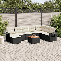 vidaXL Salon de jardin 9 pcs avec coussins noir résine tressée 