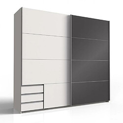 Inside 75 Armoire coulissante AURELIA 225cm blanc 3 tiroirs porte verre gris 