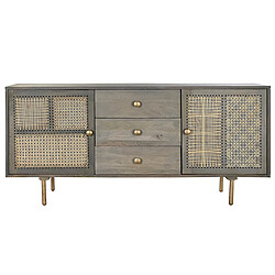 Pegane Buffet Meuble de rangement en bois de de manguier et MDF coloris gris - Longueur 160 x Hauteur 75 x Profondeur 40 cm